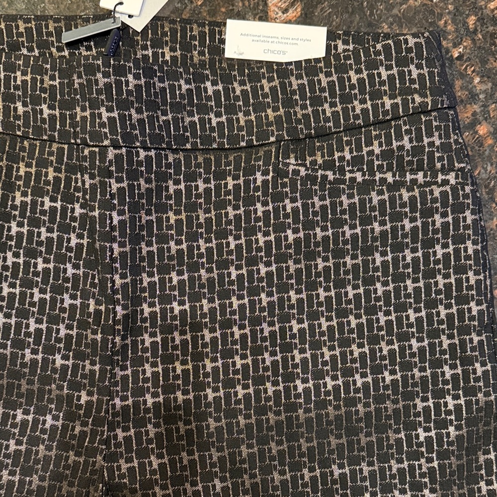 Chico's Brigitte Slim Leg Black and Gold Pants